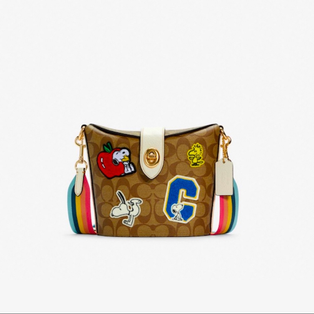 ‼️SOLD‼️ COACH X PEANUTS ADDIE CROSSBODY SIGNATURE CANVAS W/VARSITY PATCHES